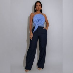 Blue Floral Two Piece Pant Set